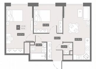 Продам двухкомнатную квартиру, 50.8 м2, посёлок Шушары