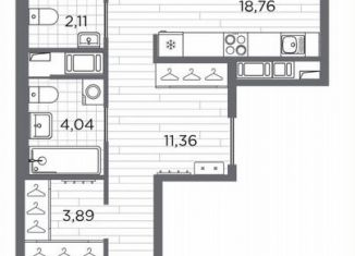 Продается 2-ком. квартира, 75.4 м2, Санкт-Петербург, муниципальный округ Гавань, Клубный переулок
