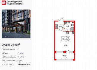 Продаю квартиру студию, 24.5 м2, Санкт-Петербург, метро Звёздная