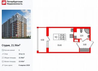 Квартира на продажу студия, 22 м2, Санкт-Петербург, муниципальный округ Невская Застава