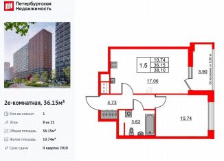 Продажа однокомнатной квартиры, 36.2 м2, Ленинградская область