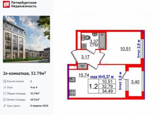 1-ком. квартира на продажу, 32.8 м2, посёлок Стрельна