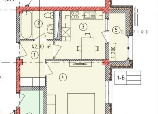 1-комнатная квартира на продажу, 42.3 м2, Грозный, улица Дьякова, 12А, 4-й микрорайон