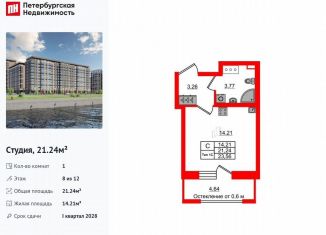 Продажа квартиры студии, 21.2 м2, Санкт-Петербург, метро Улица Дыбенко