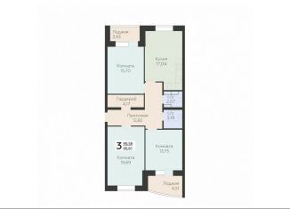 Трехкомнатная квартира на продажу, 90.8 м2, Орёл, улица Панчука, 83Б, ЖК Зелёный Берег