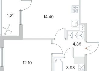 Однокомнатная квартира на продажу, 39.1 м2, посёлок Стрельна, ЖК Любоград