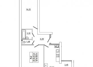 Продажа 2-комнатной квартиры, 69 м2, деревня Новосельцы, Юбилейная улица, 17