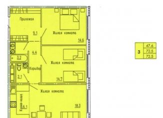 Трехкомнатная квартира на продажу, 73 м2, Пензенская область, жилой комплекс Лугометрия, с15