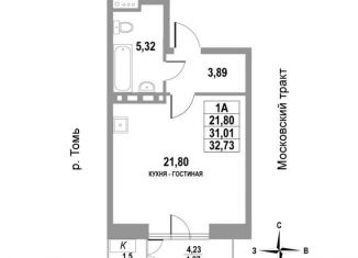 Продается квартира студия, 32.7 м2, Томск, Московский тракт, 109Бс4