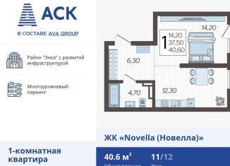 Продается 1-комнатная квартира, 40.6 м2, Краснодар, ЖК Новелла, улица Ветеранов, 40лит3