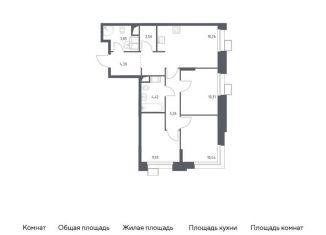 Трехкомнатная квартира на продажу, 69.3 м2, Москва, многофункциональный комплекс Тропарево Парк, к2.4