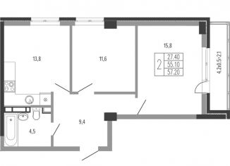 Продается 2-комнатная квартира, 57.2 м2, Краснодар, Прикубанский округ