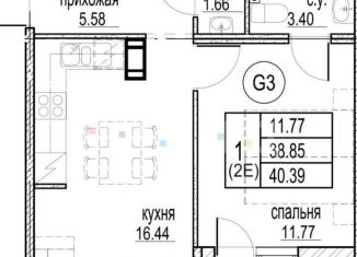 1-комнатная квартира на продажу, 40.4 м2, Кудрово, ЖК Айди Кудрово 3, проспект Строителей, 5к1