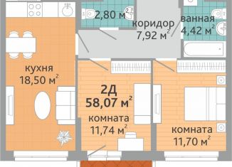 Продается 2-ком. квартира, 58.1 м2, Екатеринбург