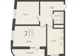 Продам 2-комнатную квартиру, 56.2 м2, посёлок Берёзовый