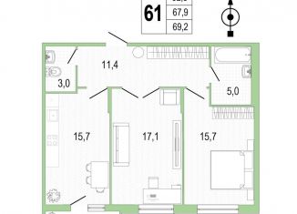 Продажа двухкомнатной квартиры, 69.2 м2, Санкт-Петербург, проспект Патриотов, 35