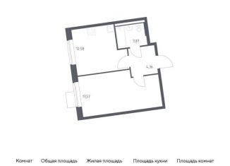 1-комнатная квартира на продажу, 38.4 м2, поселение Рязановское, жилой комплекс Подольские Кварталы, к2