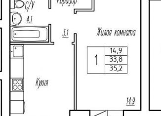 Продам 1-комнатную квартиру, 33.8 м2, поселок городского типа Стройкерамика