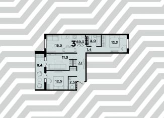 Продажа трехкомнатной квартиры, 73.5 м2, Волгоград, ЖК Парк Европейский