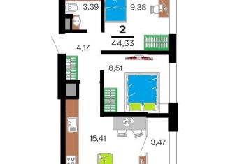 Продается 2-комнатная квартира, 44.3 м2, Рязань, ЖК Метропарк