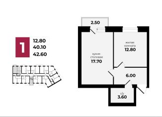 1-комнатная квартира на продажу, 42.5 м2, Михайловск