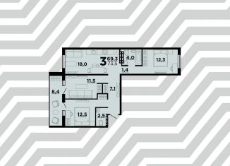 Продам 3-ком. квартиру, 73.5 м2, Волгоград, ЖК Парк Европейский