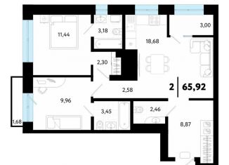 2-ком. квартира на продажу, 65.9 м2, Тюмень, Ленинский округ