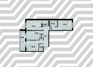 Продам 3-ком. квартиру, 73.3 м2, Волгоград, ЖК Парк Европейский