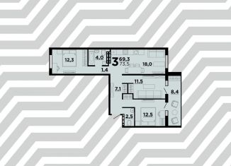 3-комнатная квартира на продажу, 73.5 м2, Волгоград, ЖК Парк Европейский