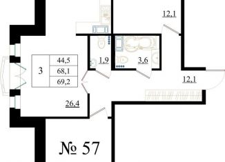 Продажа 3-комнатной квартиры, 69.2 м2, Гатчина