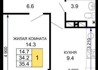 Продажа 1-комнатной квартиры, 35.4 м2, Краснодар, ЖК Дыхание