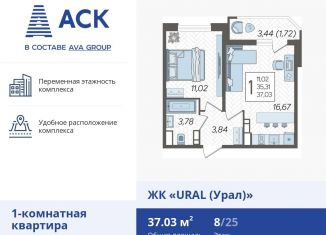 Однокомнатная квартира на продажу, 37 м2, Краснодар, микрорайон КСК