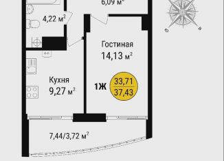 Продаю 1-комнатную квартиру, 37.4 м2, посёлок городского типа Гаспра