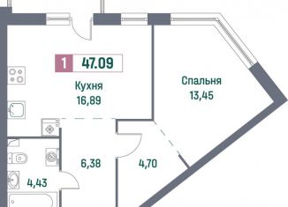 Продается 1-комнатная квартира, 47.1 м2, Ленинградская область