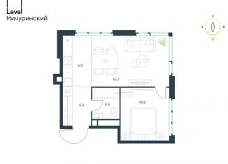 Продается 2-комнатная квартира, 41.6 м2, Москва, ЗАО, жилой комплекс Левел Мичуринский, к7