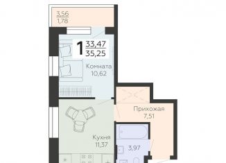 1-комнатная квартира на продажу, 35.3 м2, Воронежская область