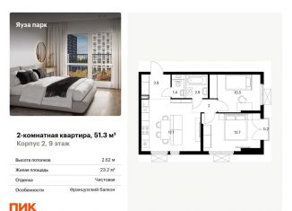 Продаю двухкомнатную квартиру, 51.3 м2, Московская область, жилой комплекс Яуза Парк, 1