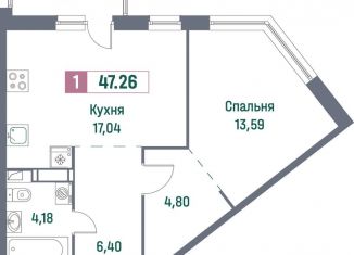 Продажа 1-комнатной квартиры, 47.3 м2, Мурино