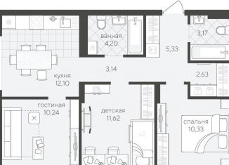 Продажа трехкомнатной квартиры, 62.8 м2, Тюмень