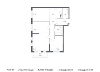3-комнатная квартира на продажу, 77.9 м2, Тюмень, жилой комплекс Чаркова 72, 1.1