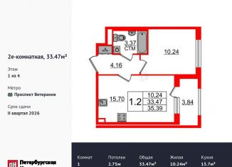 Продается однокомнатная квартира, 33.5 м2, Санкт-Петербург