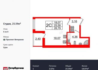 Продается квартира студия, 25.6 м2, Санкт-Петербург, Красносельский район, проспект Будённого, 19к1