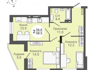Продается двухкомнатная квартира, 61 м2, Новосибирская область, улица Петухова, 168с2