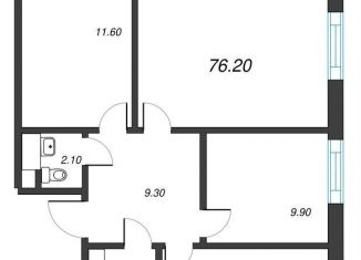 Продажа трехкомнатной квартиры, 76.2 м2, Санкт-Петербург, муниципальный округ Гавань