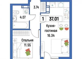 Продажа 1-комнатной квартиры, 37 м2, Мурино, ЖК Урбанист