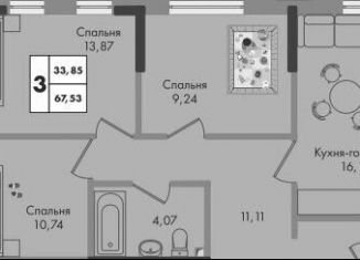 Продам трехкомнатную квартиру, 67.5 м2, Краснодар, Прикубанский округ, улица имени Генерала Брусилова, 5лит1.1