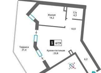 Продаю 1-ком. квартиру, 67.9 м2, деревня Марьино, Родниковая улица