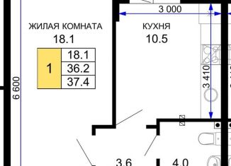 Продам 2-комнатную квартиру, 37 м2, Краснодар, ЖК Дыхание