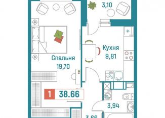 Продажа 1-комнатной квартиры, 38.7 м2, Мурино, ЖК Графика