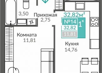 Продажа 1-комнатной квартиры, 32.8 м2, Симферополь